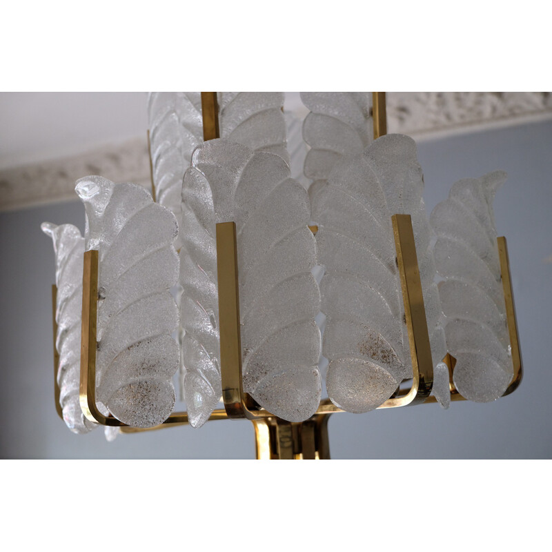 Two-tier Orrefors chandelier in brass and glass, Carl FAGERLUND - 1950s