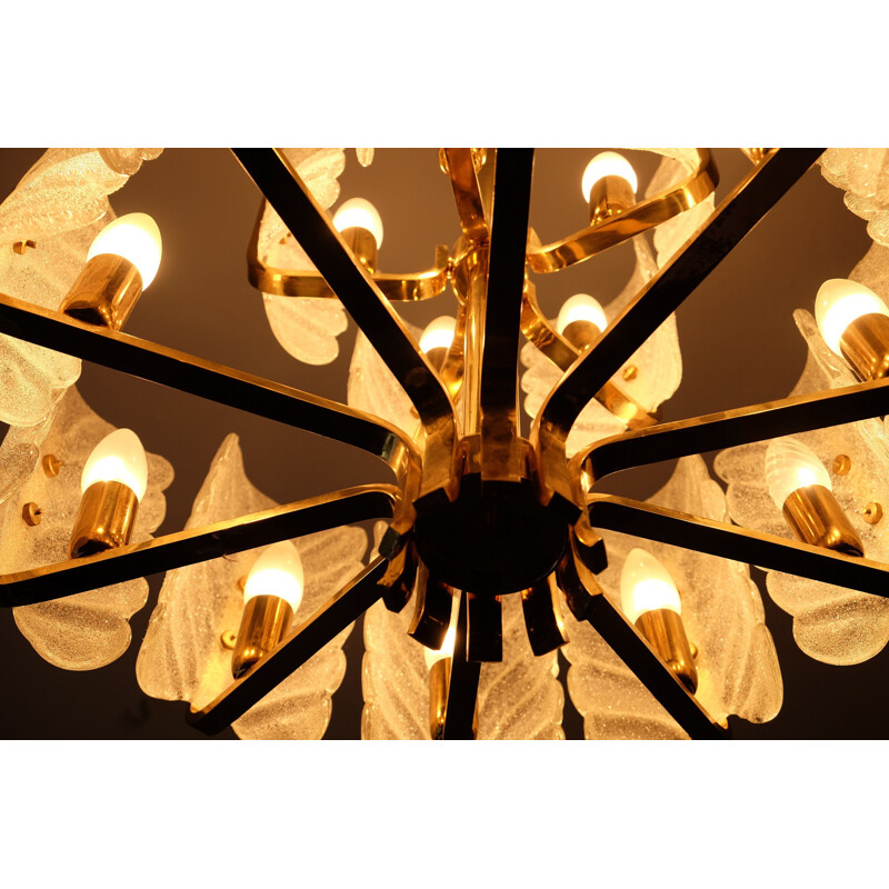 Two-tier Orrefors chandelier in brass and glass, Carl FAGERLUND - 1950s