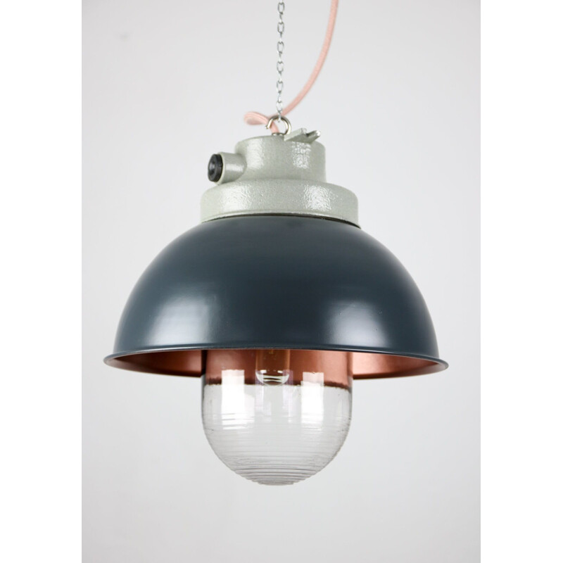 Vintage antracite big industrial pendant lamp from TEP