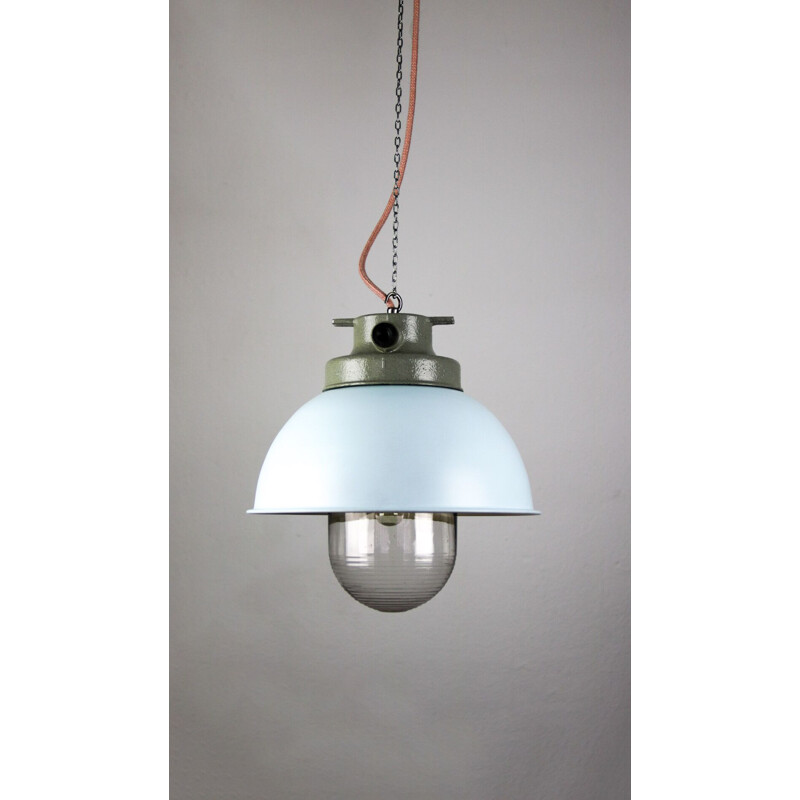 Light blue vintage industrial pendant lamp from Tep