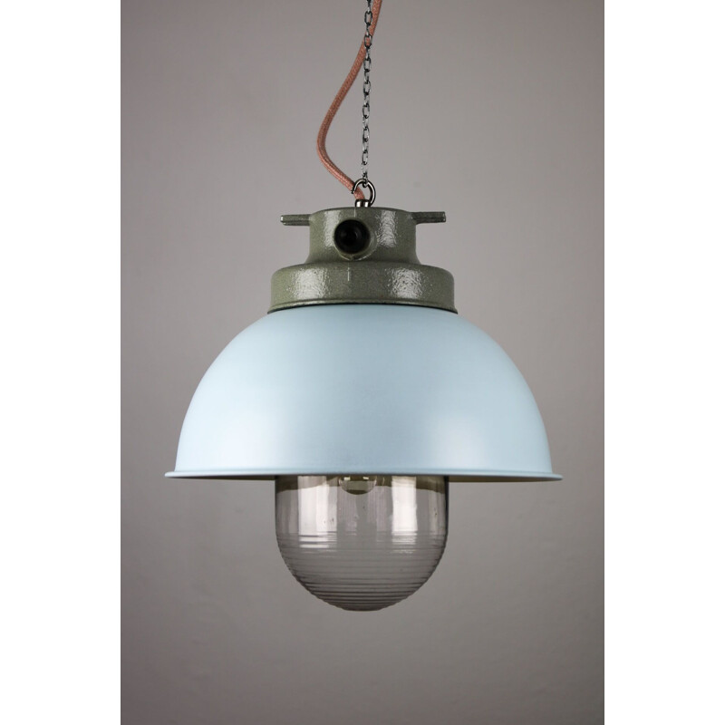 Light blue vintage industrial pendant lamp from Tep