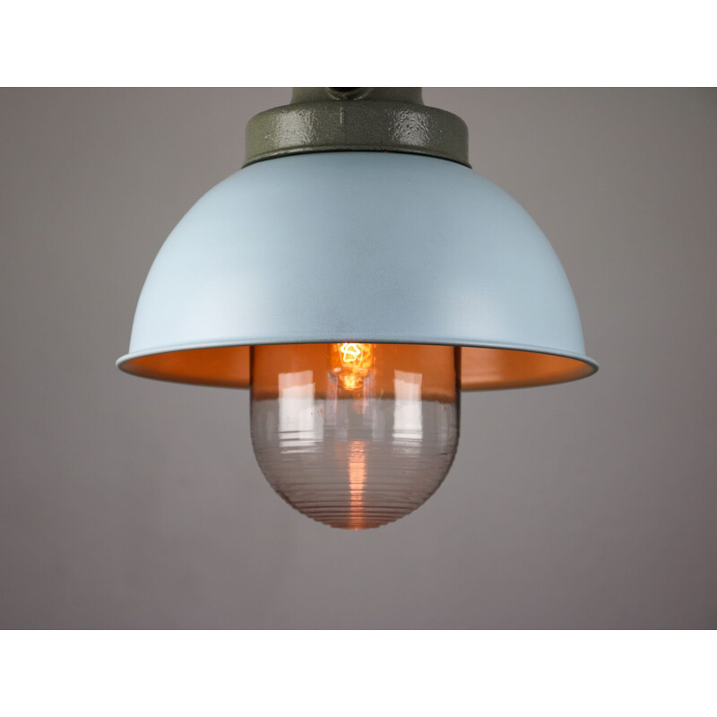 Light blue vintage industrial pendant lamp from Tep