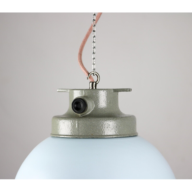 Light blue vintage industrial pendant lamp from Tep