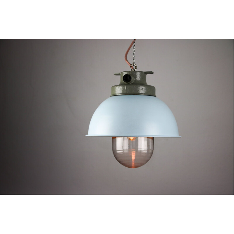 Light blue vintage industrial pendant lamp from Tep