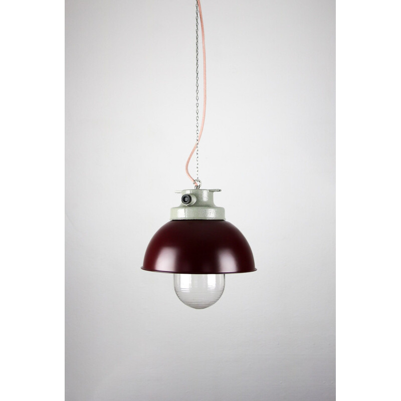 Vintage industriële bordeauxrode hanglamp van TEP