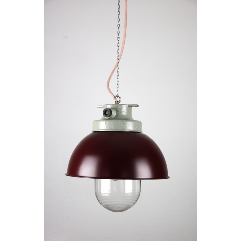 Lampada a sospensione industriale vintage bordeaux di TEP