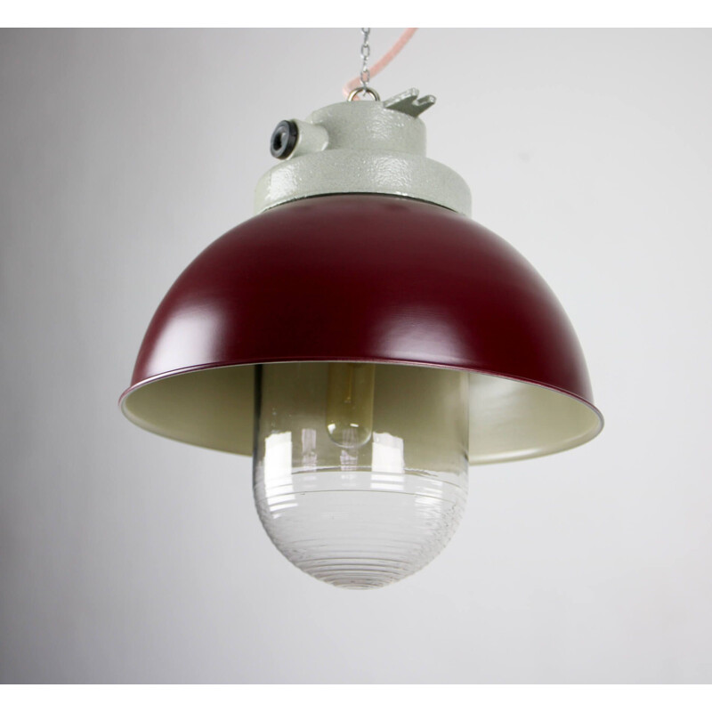 Vintage burgundy big industrial pendant lamp from TEP