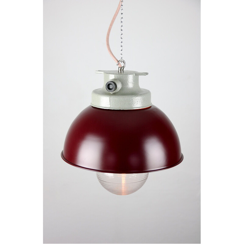 Vintage burgundy big industrial pendant lamp from TEP