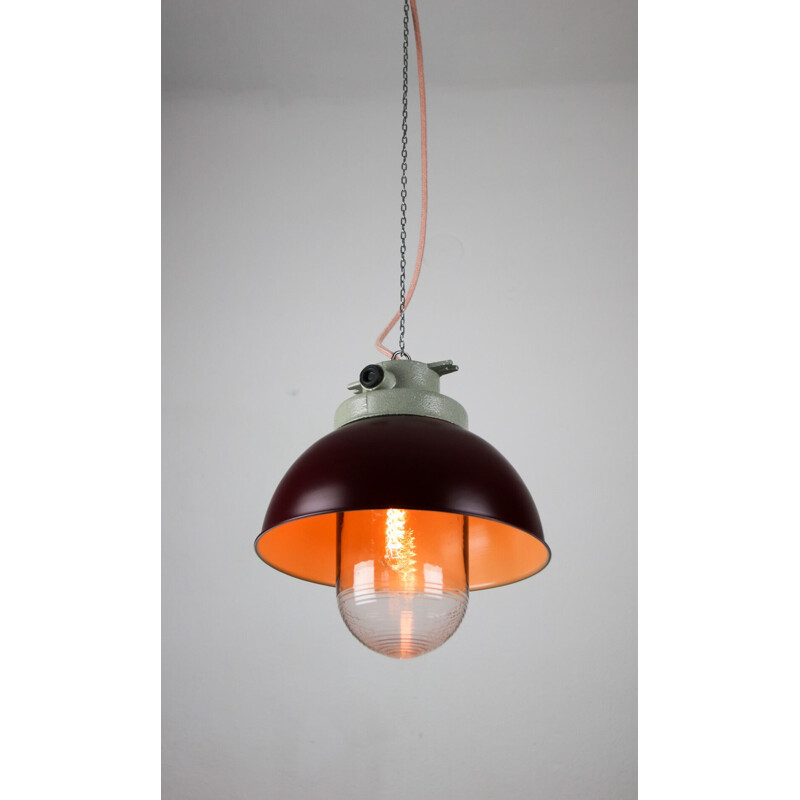 Vintage burgundy big industrial pendant lamp from TEP