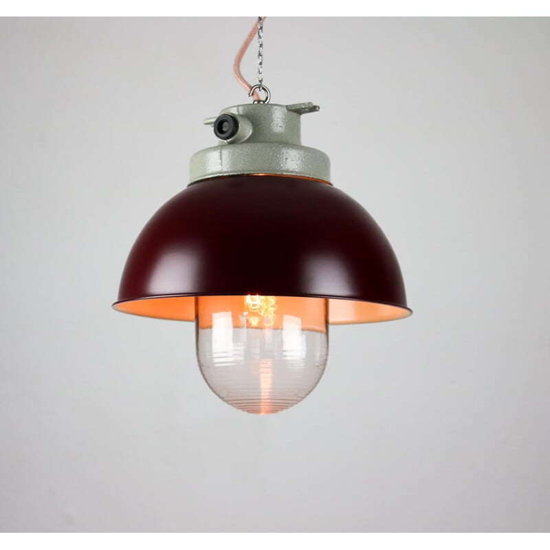 Vintage burgundy big industrial pendant lamp from TEP