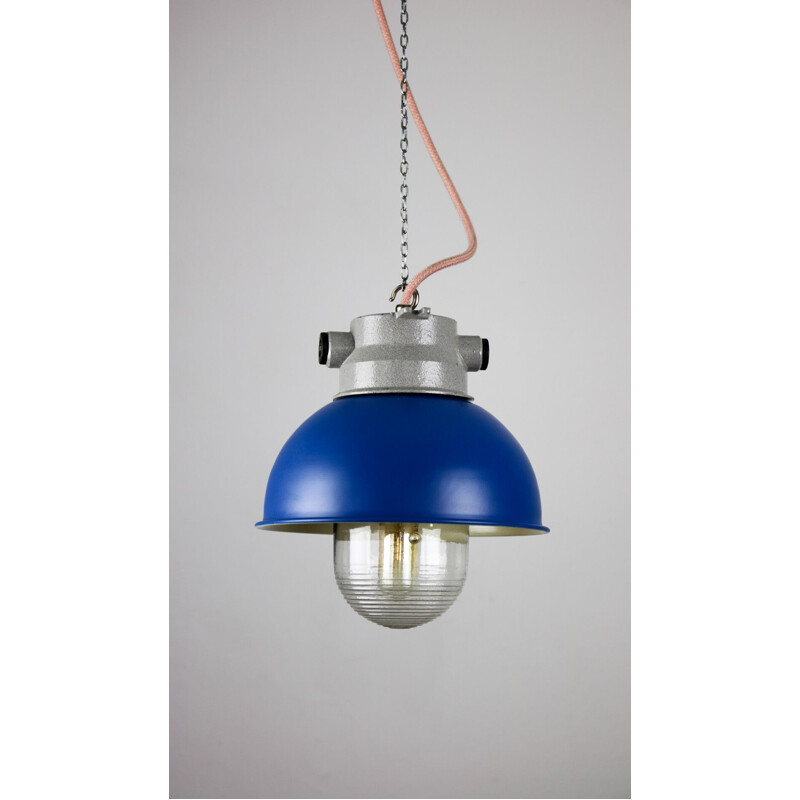 Vintage industrial blue small pendant lamp by TEP