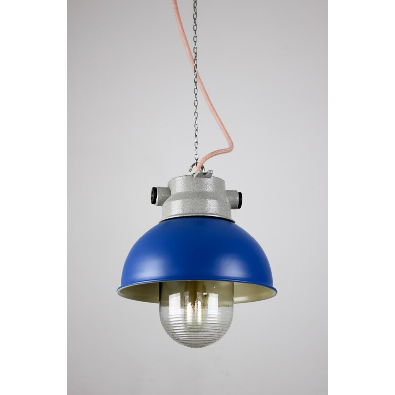 Petite suspension vintage industrielle bleue de TEP