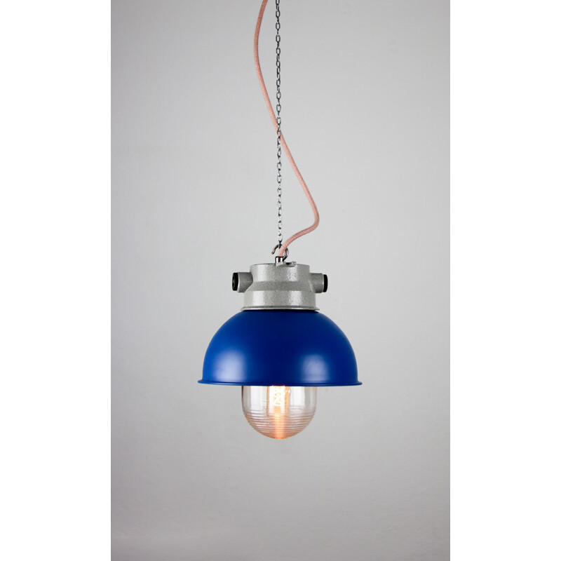 Vintage industrial blue small pendant lamp by TEP