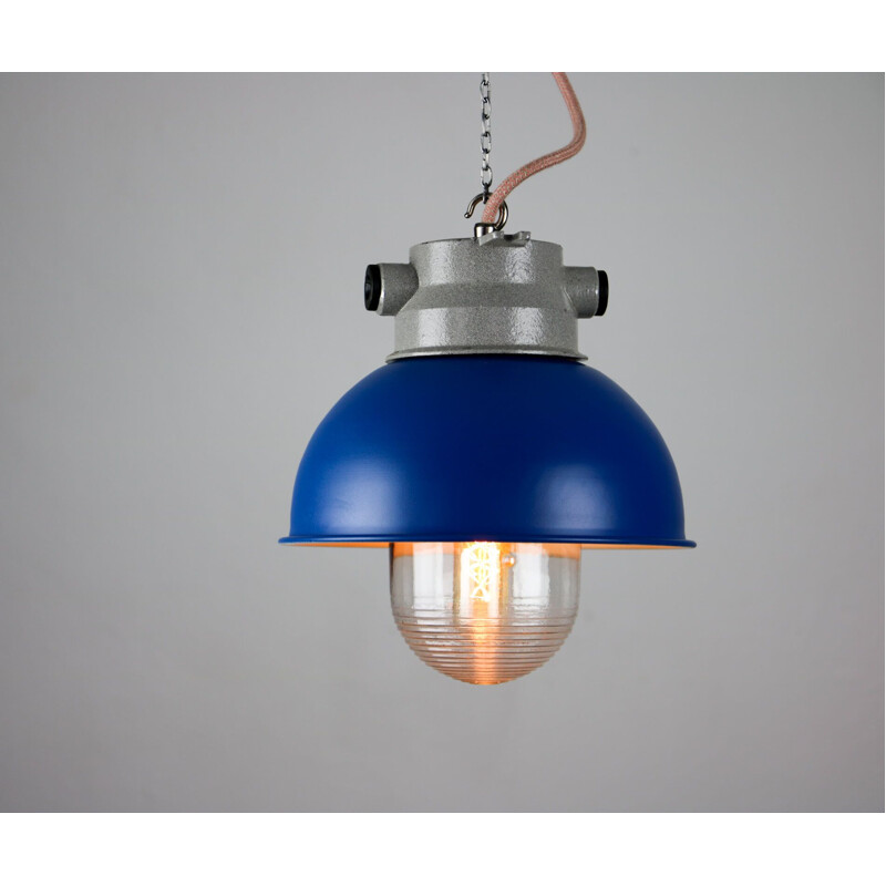 Petite suspension vintage industrielle bleue de TEP