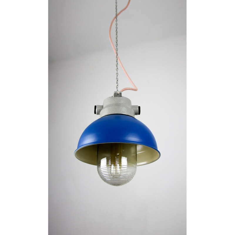 Vintage industrial blue small pendant lamp by TEP