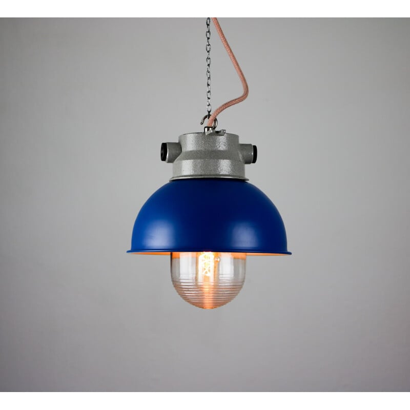 Petite suspension vintage industrielle bleue de TEP