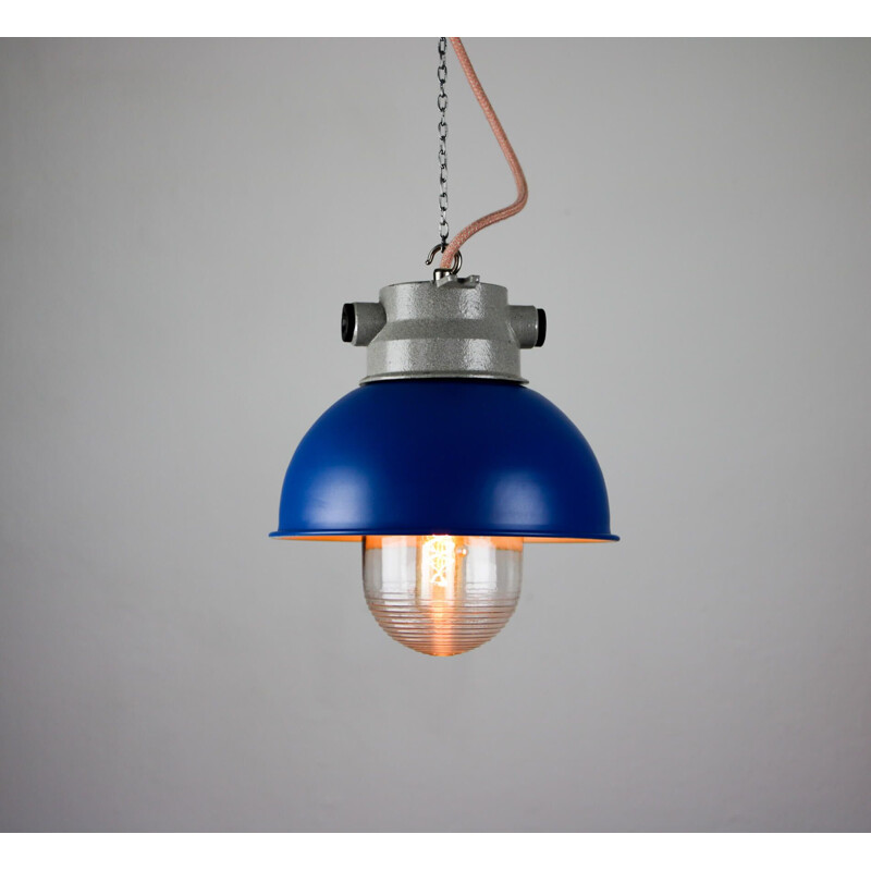 Vintage industrial blue small pendant lamp by TEP