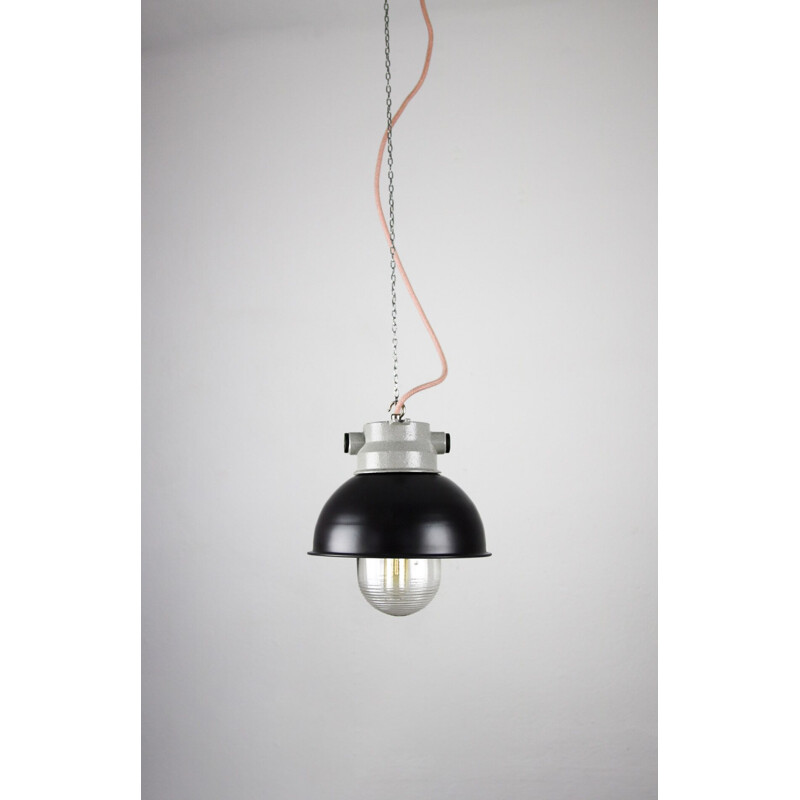 Dark blue vintage industrial pendant lamp from Tep