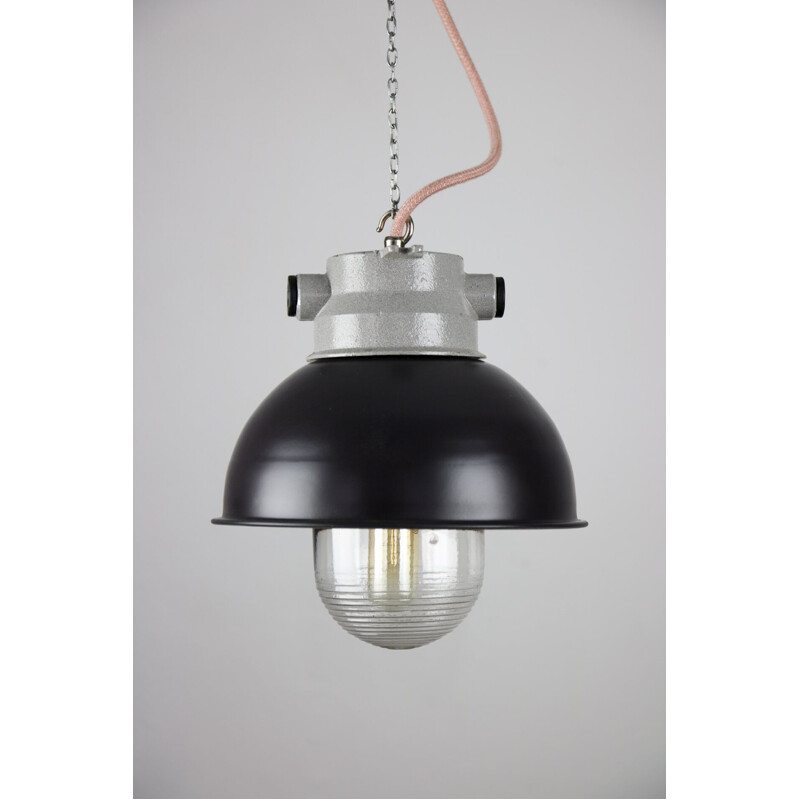 Dark blue vintage industrial pendant lamp from Tep