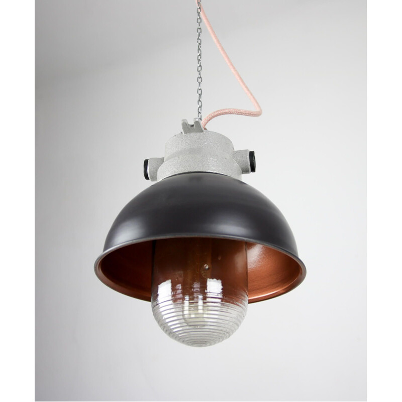 Dark blue vintage industrial pendant lamp from Tep