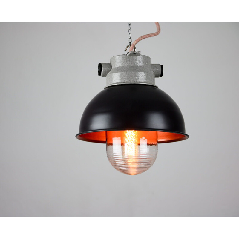 Dark blue vintage industrial pendant lamp from Tep