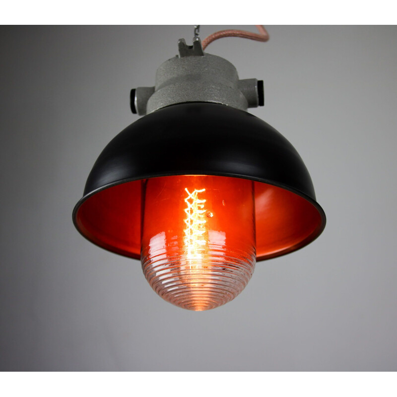 Dark blue vintage industrial pendant lamp from Tep