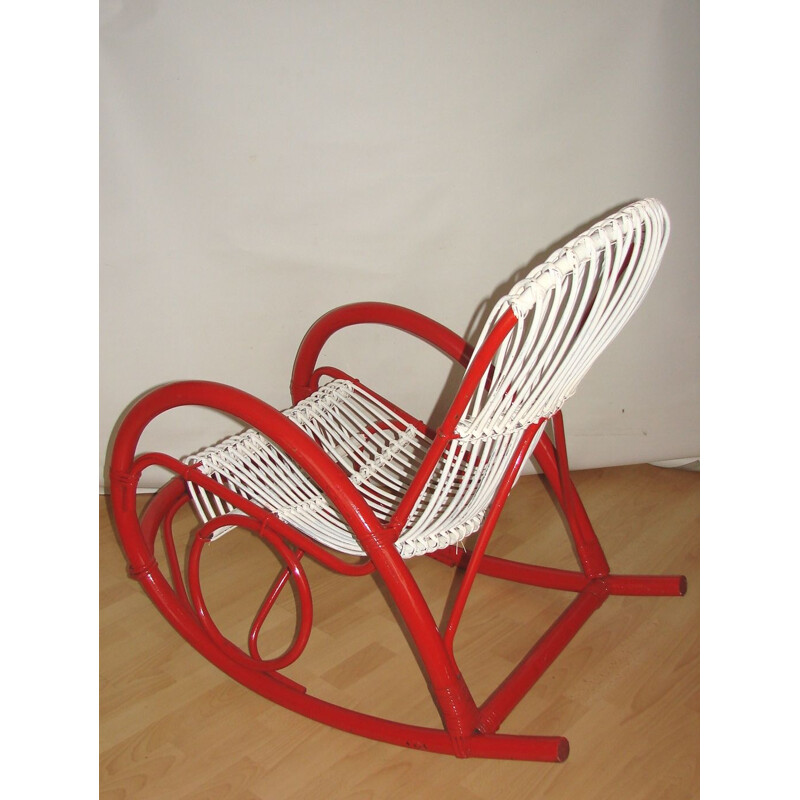 Vintage rattan rocking armchair, Rohe Noordwolde 1970