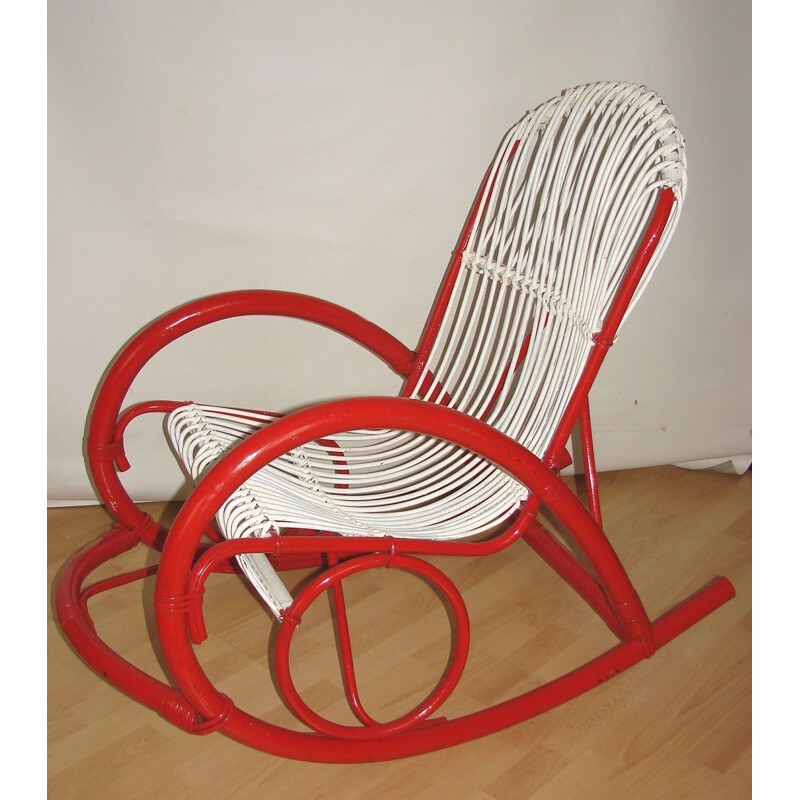 Vintage rattan rocking armchair, Rohe Noordwolde 1970