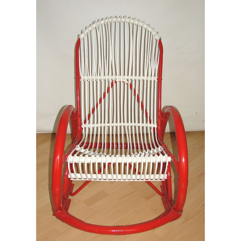 Silla mecedora de ratán vintage, Rohe Noordwolde 1970