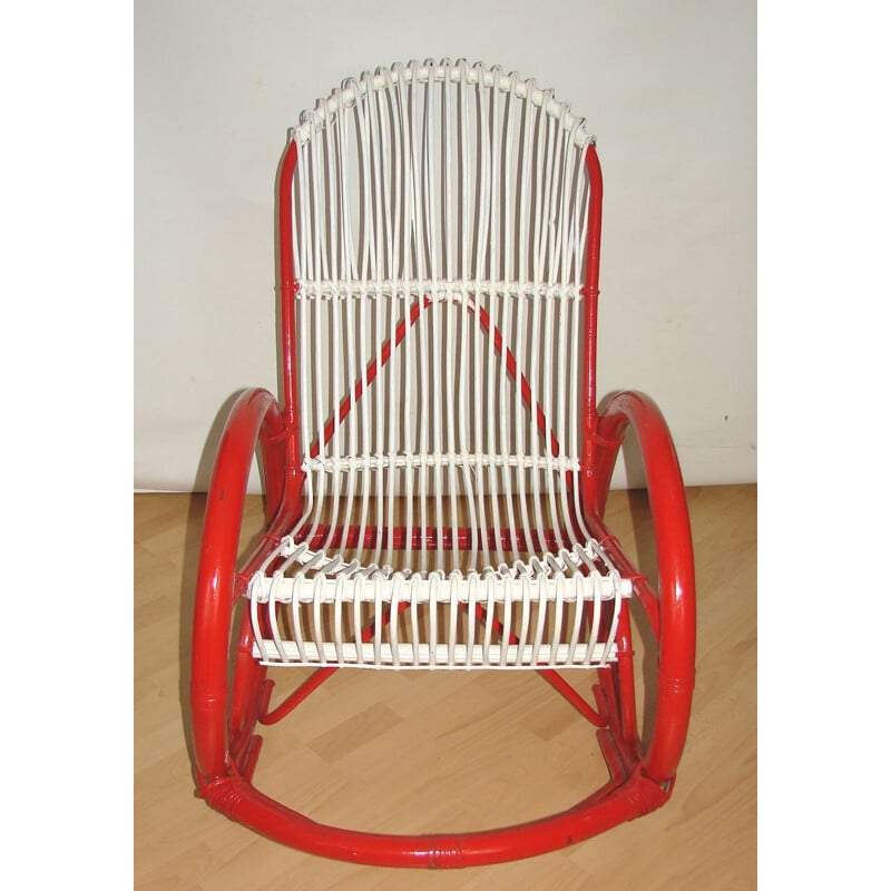Vintage rattan rocking armchair, Rohe Noordwolde 1970