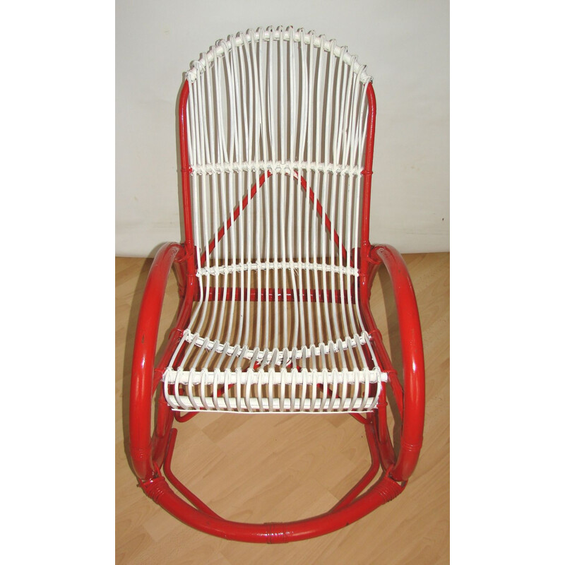Cadeira de balanço Vintage rattan, Rohe Noordwolde 1970