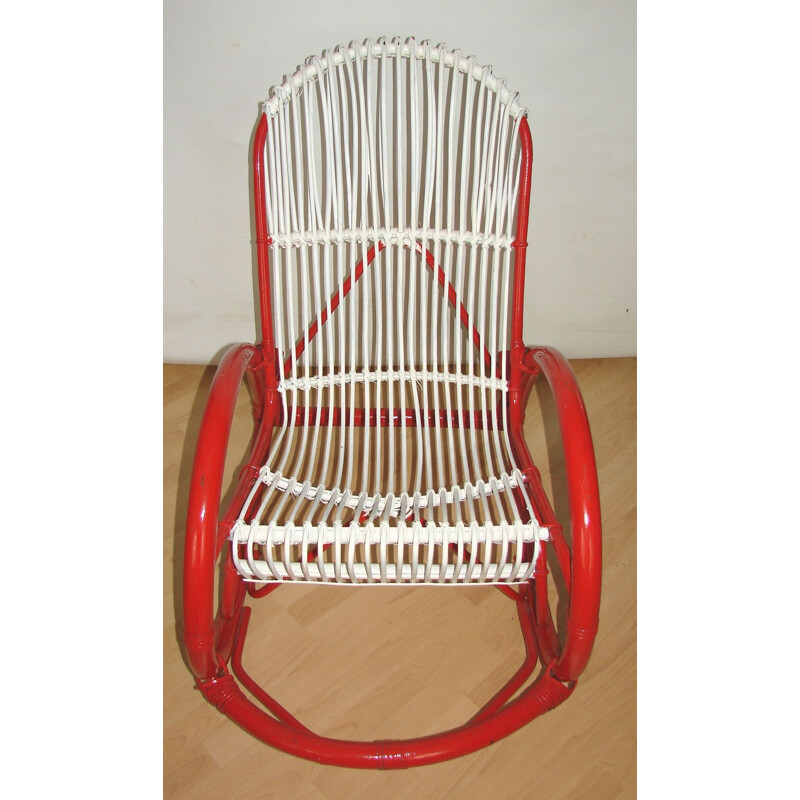 Silla mecedora de ratán vintage, Rohe Noordwolde 1970