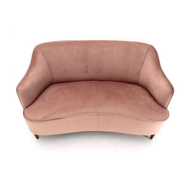 Vintage 2-seater pink velvet sofa 1950