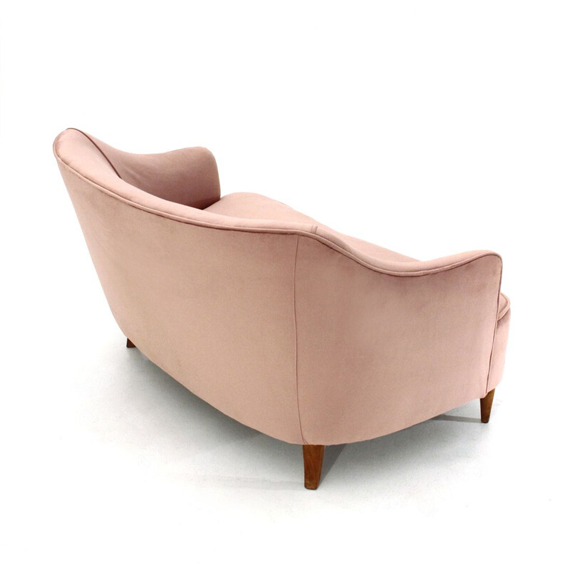 Vintage 2-seater pink velvet sofa 1950