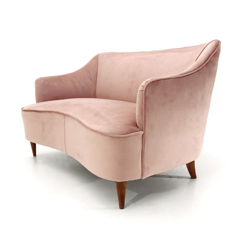 Sofá de 2 lugares em veludo rosa 1950