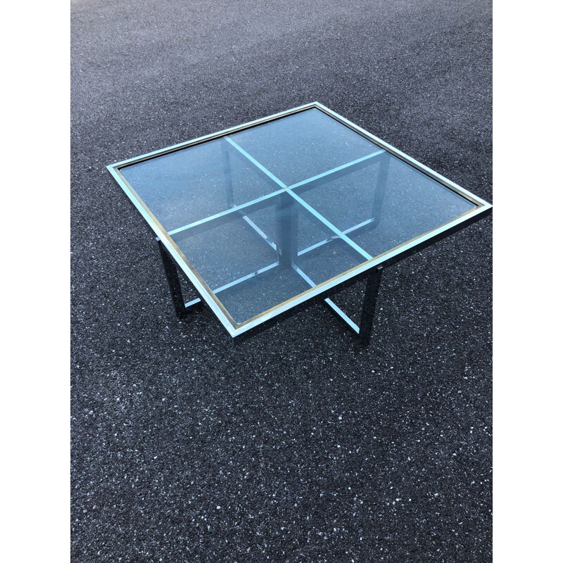 Vintage chrome and brass coffee table from Maison Jansen, 1970