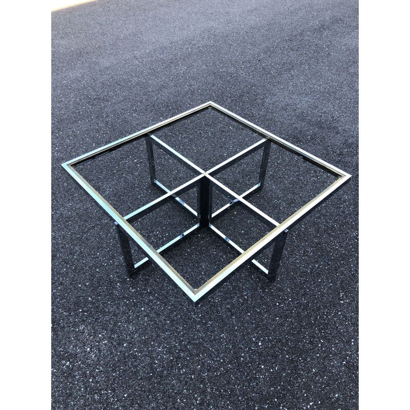 Vintage chrome and brass coffee table from Maison Jansen, 1970