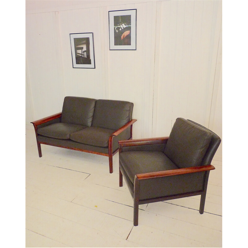 Vatne Mobler living room set in black leather, Knut SAETER - 1960s