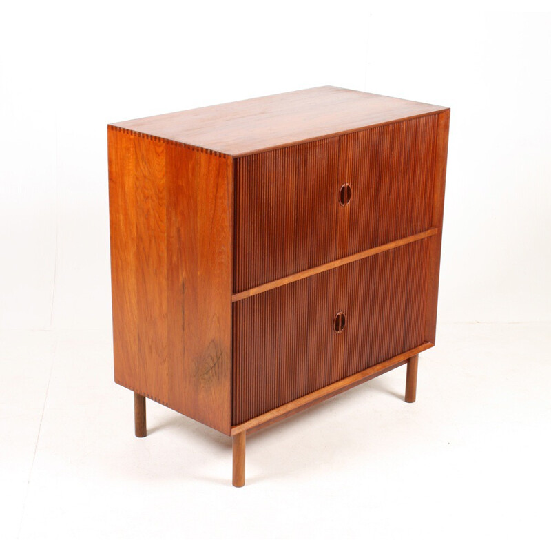 Teak cabinet with tambour doors, Peter HVIDT & Orla MOLGAARD - 1950s