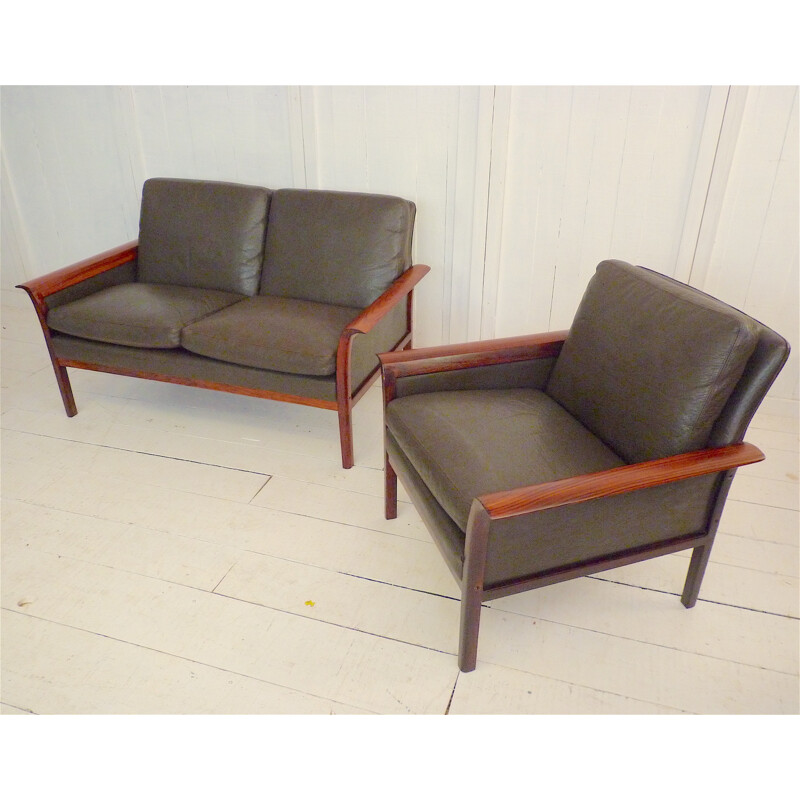 Vatne Mobler living room set in black leather, Knut SAETER - 1960s