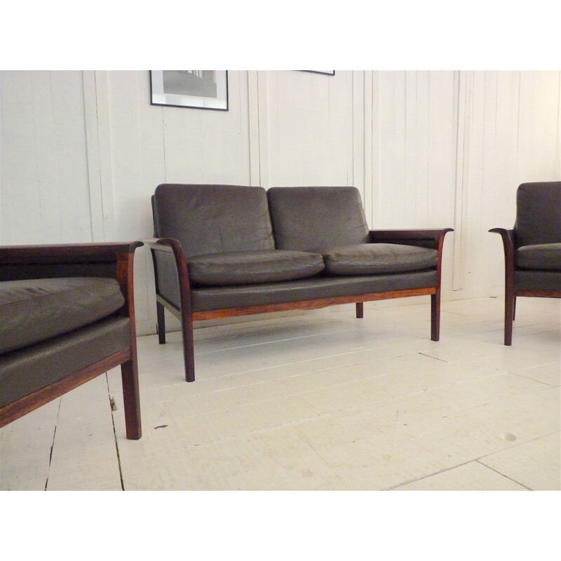 Vatne Mobler living room set in black leather, Knut SAETER - 1960s