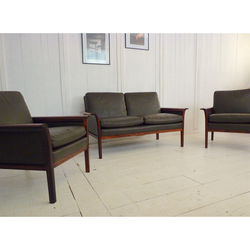 Vatne Mobler living room set in black leather, Knut SAETER - 1960s