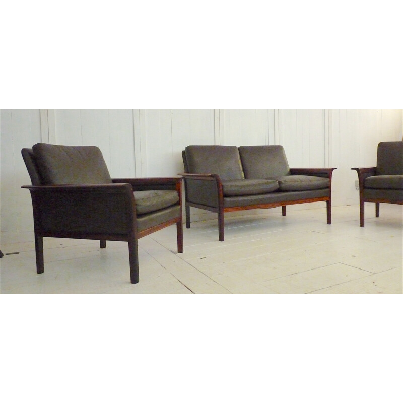 Vatne Mobler living room set in black leather, Knut SAETER - 1960s