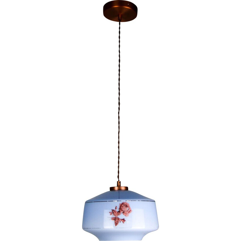 Vintage blauwe glazen hanglamp