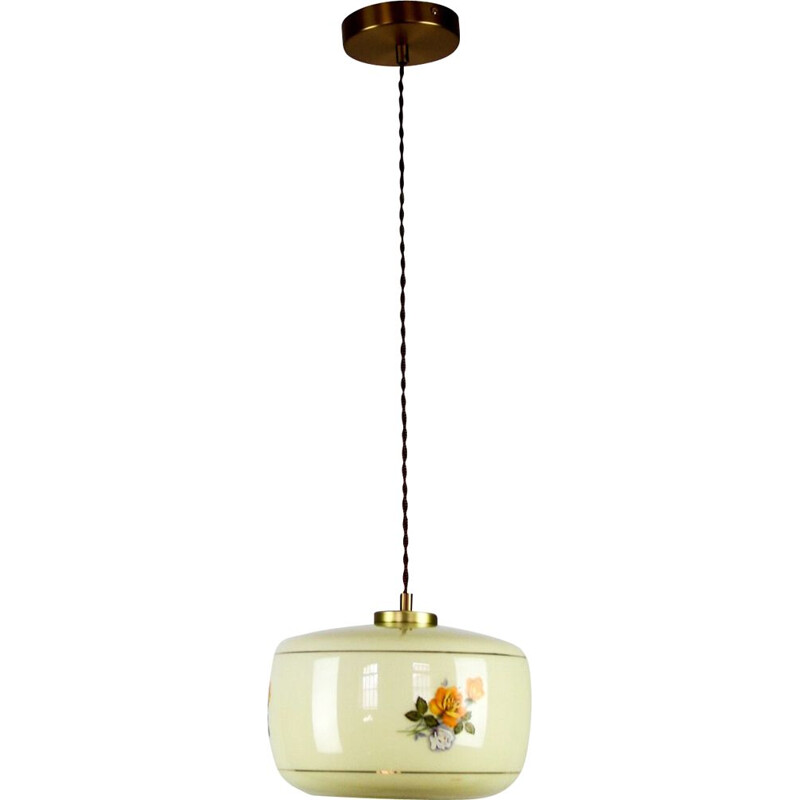 Vintage glass pendant light with flowers 