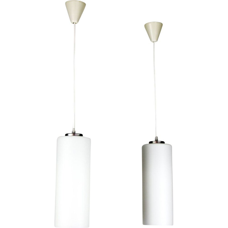 Pair of vintage opaline glass hanging light Danish