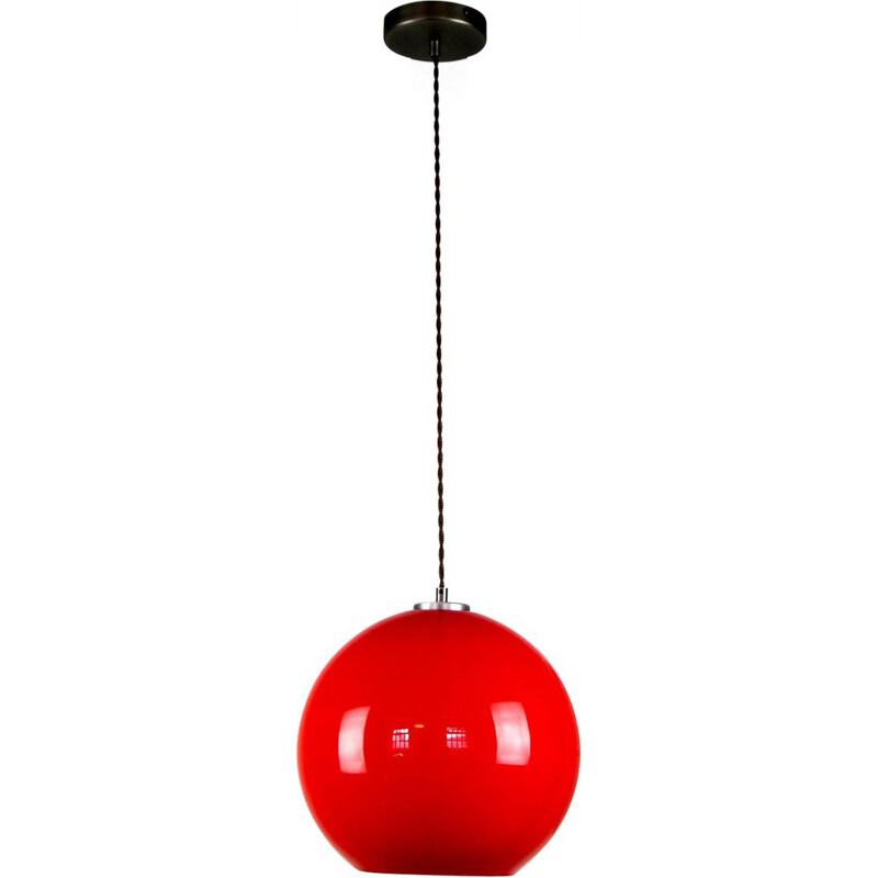 Mid-Century red glass pendant lamp
