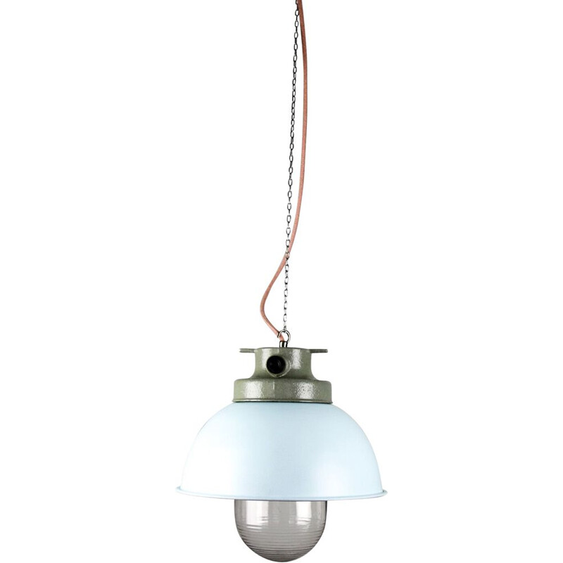 Light blue vintage industrial pendant lamp from Tep