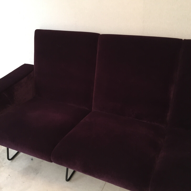 3 seater sofa in velvet and metal, Geneviève DANGLES and Christian DEFRANCE - 1950s