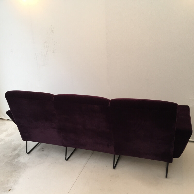 3 seater sofa in velvet and metal, Geneviève DANGLES and Christian DEFRANCE - 1950s